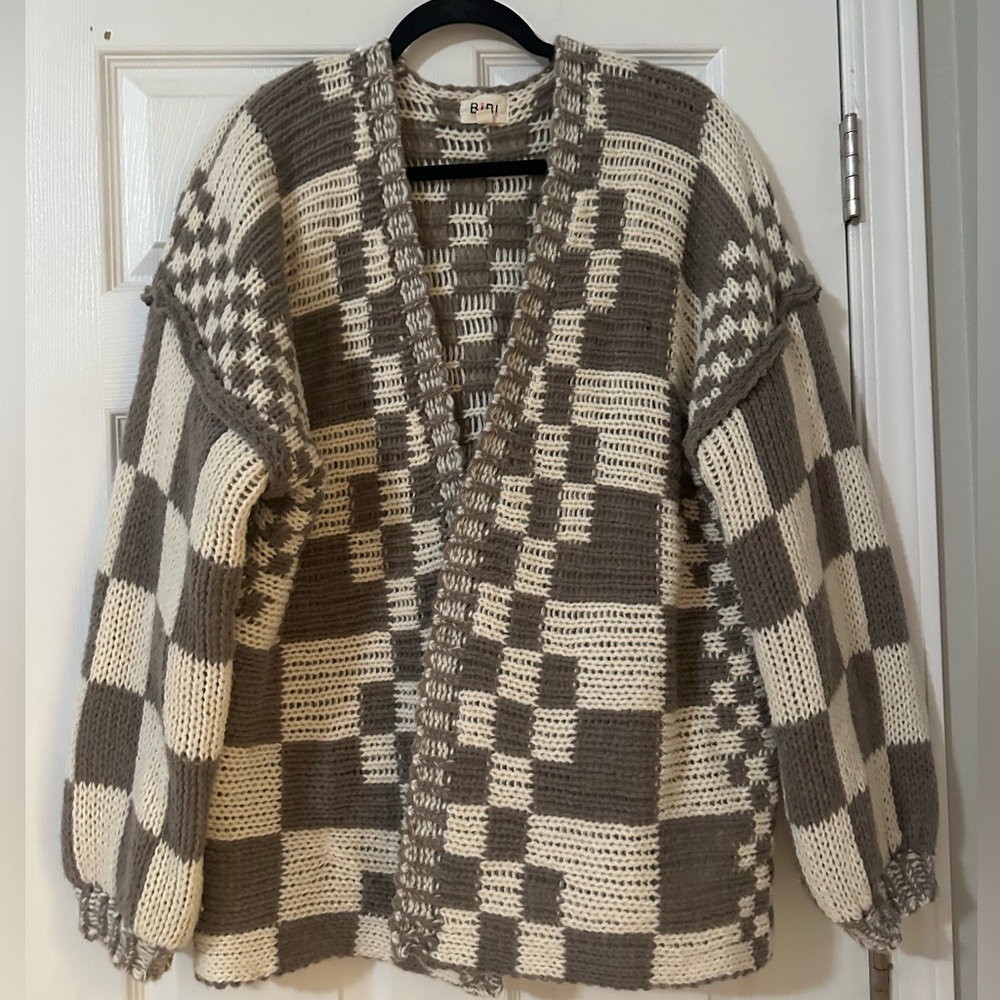 BiBi Oversized Checkered Cardigan - Size Medium